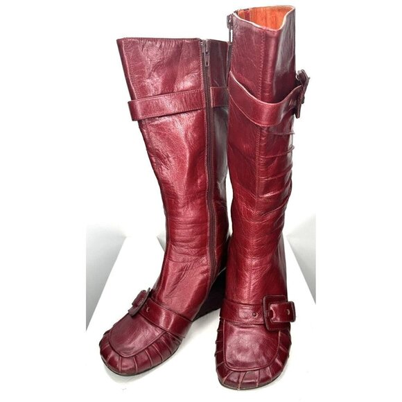 Miz Mooz Boots Womens Broadway Wedge Heel Buckle Granny Witchy Red Size 36 US 6 - Picture 1 of 12